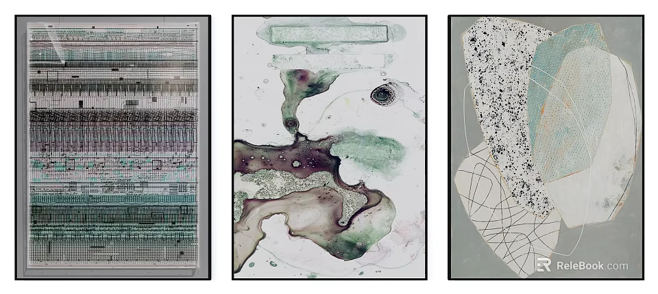 Three Piece Abstract Wall Art Collection With Modern Textures And Color Patterns 3d model 