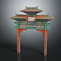 Chinese Traditional Archway With Double Eaved Roof Green Red Ornate Carvings And Classical Design