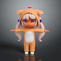 Cartoon Style Game And Movie Character In Orange Fox Costume With White Belly And Pigtails