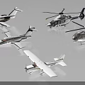 Various Types of Passenger Plane Models with Helicopter Miniatures Displayed