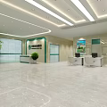 Modern Bank Lobby Interior With Spacious Marble Floor Reception Desk And Green Plants