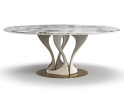 Elegant White Marble Dining Table With Unique Curved Metal Base Design 3d model