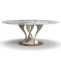 Elegant White Marble Dining Table With Unique Curved Metal Base Design