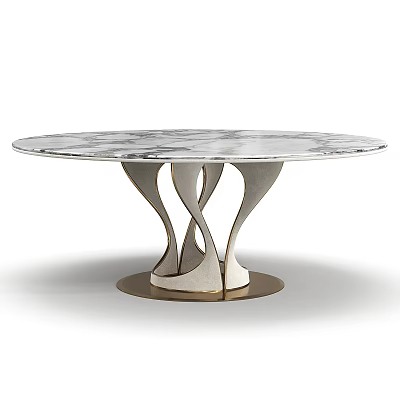 Elegant White Marble Dining Table With Unique Curved Metal Base Design 3d model
