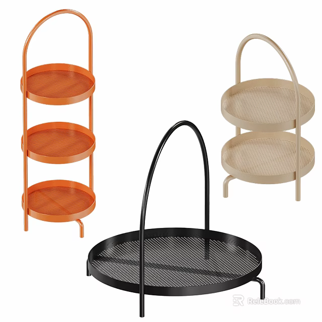 Multilayer Round Mesh Storage Shelves in Orange Beige and Black for Home Organizing 3d model 