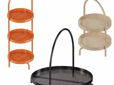 Multilayer Round Mesh Storage Shelves in Orange Beige and Black for Home Organizing 3d model