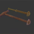 Two Ancient Rusty Metal Weapons With Long Handles And Round Heads