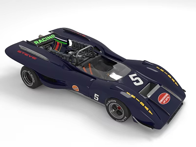 Dark Blue Racing Car With Number 5 FALKEN SUNOCO Logos Streamlined Open Cockpit Yellow Stripes 3d model