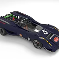 Dark Blue Racing Car With Number 5 FALKEN SUNOCO Logos Streamlined Open Cockpit Yellow Stripes