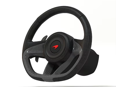 Modern Car Steering Wheel Design With Red Logo And Textured Grip 3d model