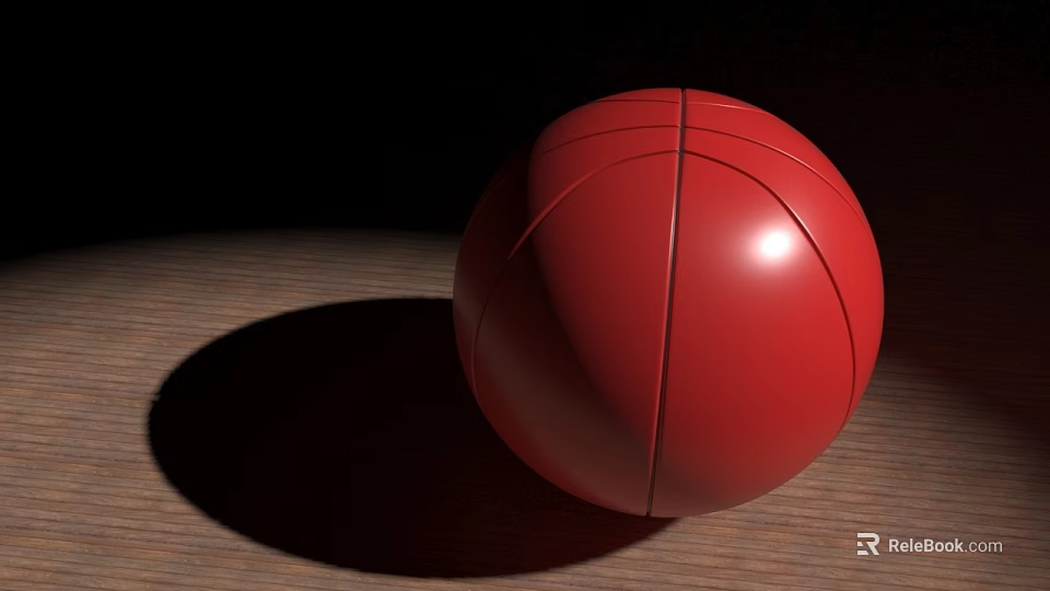 Red Basketball As Sports Equipment Placed On Wooden Floor With Shadow 3d model 