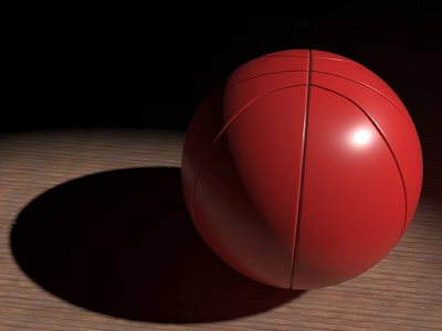 Red Basketball As Sports Equipment Placed On Wooden Floor With Shadow 3d model