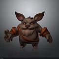Fantasy Creature Character With Large Ears Red Eyes Whiskers And Red Arm Bands Holding Bone