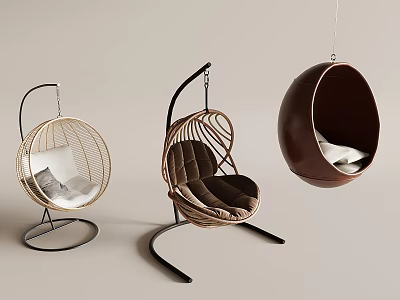 Stylish Hanging Chairs With Rattan Metal Frame And Cushioned Seats In Three Designs 3d model