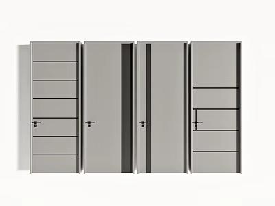 Contemporary Grey Swing Doors Closet With Drawer Panels And Storage Units 3d model