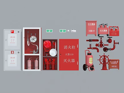 Fire Fighting Equipment with Fire Hydrants Extinguishers Cabinets and Hoses for Emergency Safety 3d model
