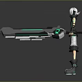 Futuristic Game Movie Character With White Hair Green Black Outfit Holding Tech Weapon