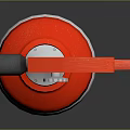 Red Fire Extinguisher With Red Handle Silver Nozzle And Reflective Surface