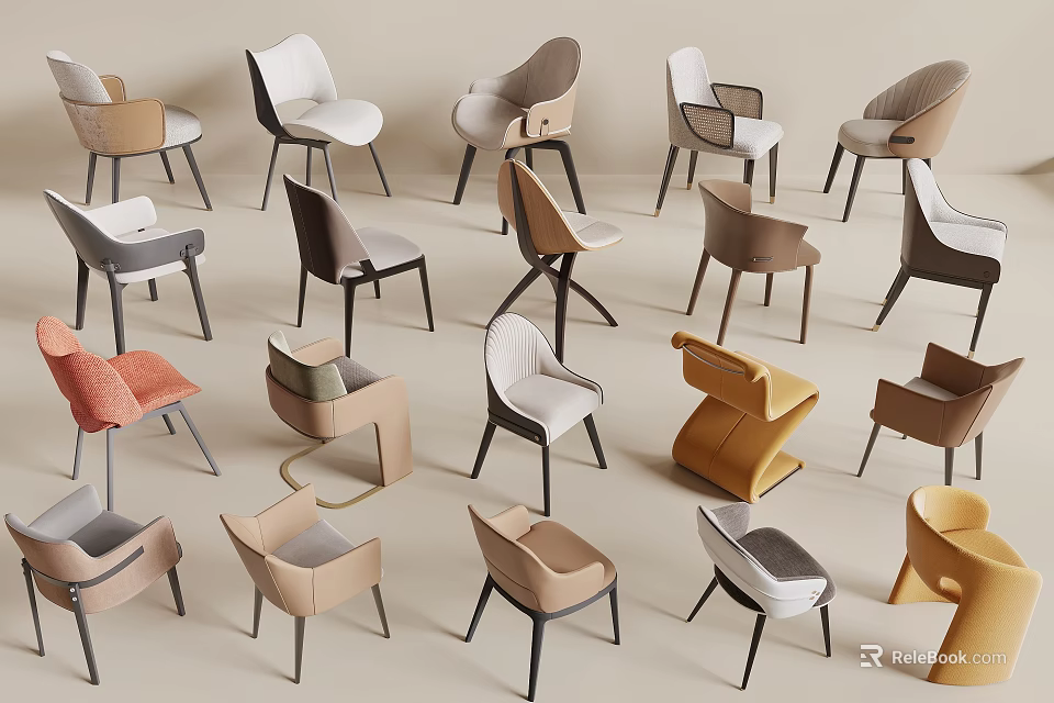 Modern Dining Chairs With Various Designs And Multiple Color Options 3d model