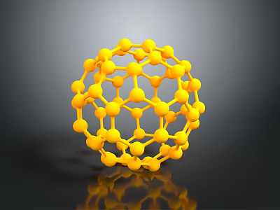 Yellow Spherical Molecular Model With Nodes And Connecting Lines On Dark Background 3d model