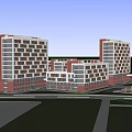 Modern Multi story School Buildings With Red Brick White Walls And Campus Lawn Pathway