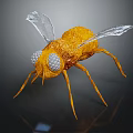 Detailed Close Up View Of Yellow Fly With Transparent Wings And White Compound Eyes