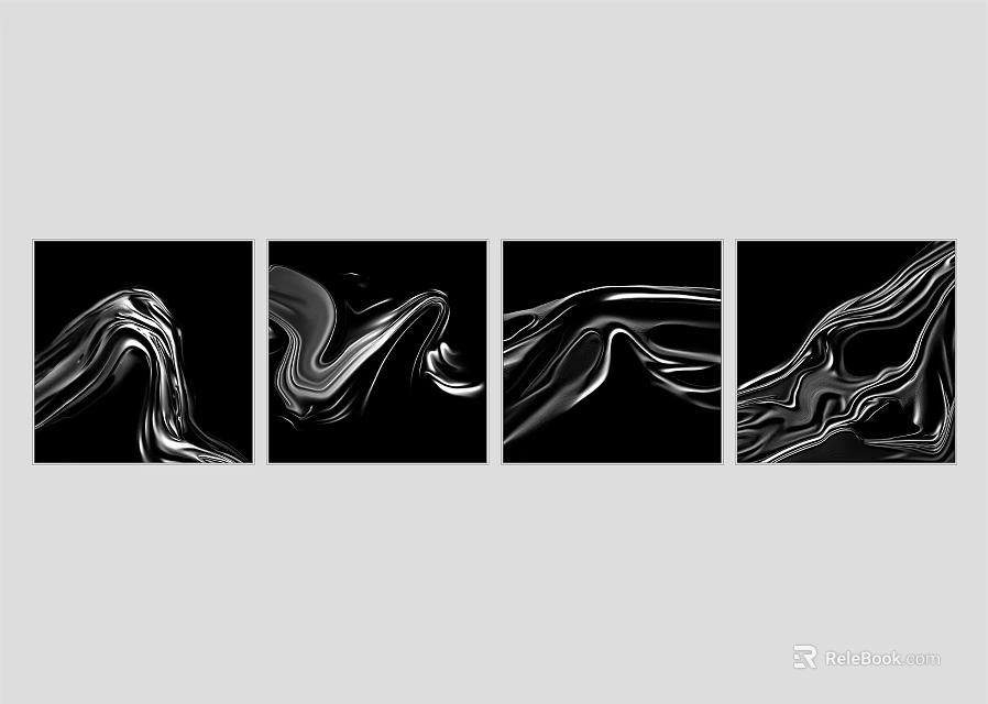 Black And White Abstract Art Paintings With Flowing Lines For Wall Decor 3d model 
