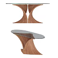 Elegant Modern Dining Table With Curved Wooden Base And Clear Glass Top