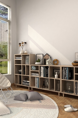 Living Room Combination Cabinet Bookcase Decorative Cabinet Casual Living Room Bookshelf Simple Storage Cabinet Nordic Style Bookcase Lazy Style Display Rack 3d model