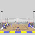 Volleyball Fitness Court With Blue Yellow Boundaries Stadium Lights And Bleachers