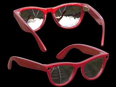 Red Sunglasses With Reflective Lenses And Classic Acetate Frame Design 3d model