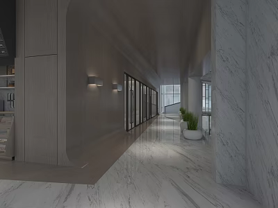 Modern Sales Office Interior Featuring Marble Flooring Glass Doors And Elegant Lighting Design 3d model