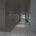Modern Sales Office Interior Featuring Marble Flooring Glass Doors And Elegant Lighting Design