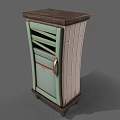 Vintage Style Light Green Wardrobe With White Panels Wooden Top And Handle