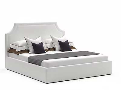 Modern White Double Bed with Upholstered Headboard and Decorative Pillows Bedding 3d model