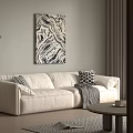 White Double Sofa Living Room Interior With Marble Painting Floor Lamp Pillows And Coffee Table