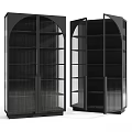 Modern Black Cabinet with Glass Doors Vertical Stripes and Arched Silhouette
