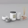 Elegant Modern Bathroom Accessories With Marble Candle Glass Diffuser And Ceramic Jars 3d model