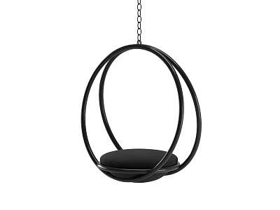 Modern Black Round Frame Hanging Chair With Chain And Comfortable Cushion 3d model