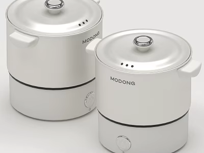 Two White MOOONG Electric Steamers Kitchen Appliances with Lids Handles and Knobs 3d model