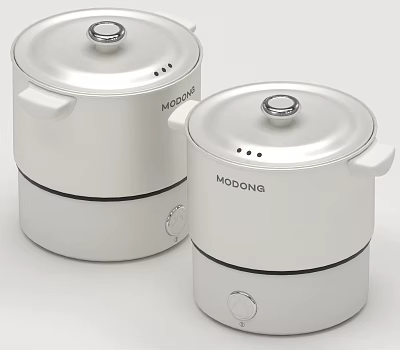 Two White MOOONG Electric Steamers Kitchen Appliances with Lids Handles and Knobs 3d model