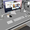 Sleek Notebook Setup On Office Desk With Headphones Coffee Cup Keyboard Mouse And Lamp 3d model