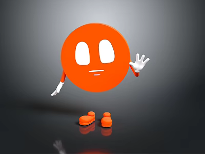 Cute Orange Circular Household Item With White Eyes Mouth Arms Hands And Orange Shoes 3d model