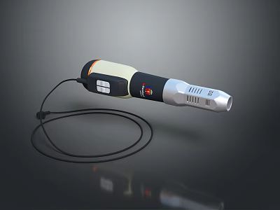 Handheld Electronic Appliance With Black White Orange Design Display Screen Control Buttons And Lanyard Cable 3d model