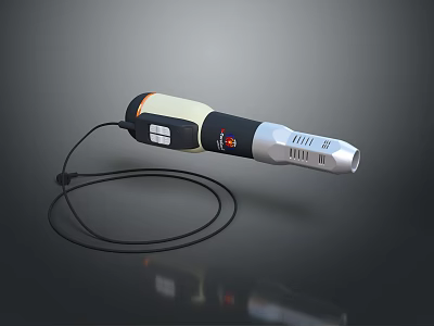 Handheld Electronic Appliance With Black White Orange Design Display Screen Control Buttons And Lanyard Cable 3d model