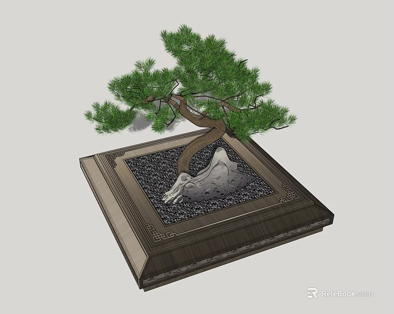 Decorative Tree Planter With Pine Tree Stone And Gravel Base Design 3d model 