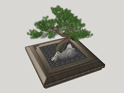 Decorative Tree Planter With Pine Tree Stone And Gravel Base Design 3d model