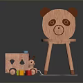 Cute Bear Shaped Wooden Chair With Toy Truck And Colorful Blocks
