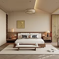 Elegant Modern Bedroom Interior With Beige Tones King Bed Nightstands And Wooden Furniture