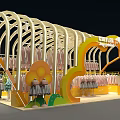Colorful Kids Clothing Store With Arched White Structure Yellow Floral Display Pink Light Dresses Mannequins